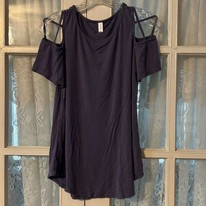 Niloufo Womens Summer Casual Shirts Cold Shoulder Purple Lavender Swoop Neck